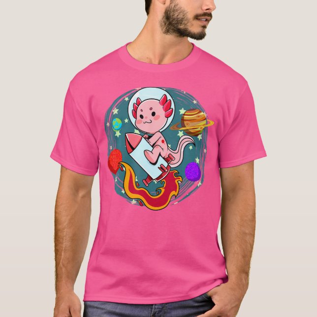 Camiseta Espaço Axolotl Rocket Kawaii Astronaut Planet Fish (Frente)