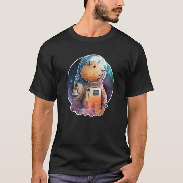 Camiseta Espaço Capybara Astronauta Animal Face Galáxia Cap (Frente)