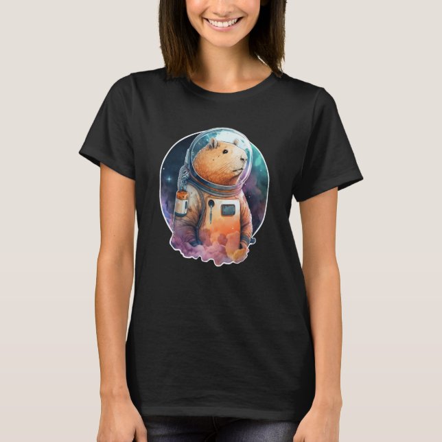 Camiseta Espaço Capybara Astronauta Animal Face Galáxia Cap (Frente)
