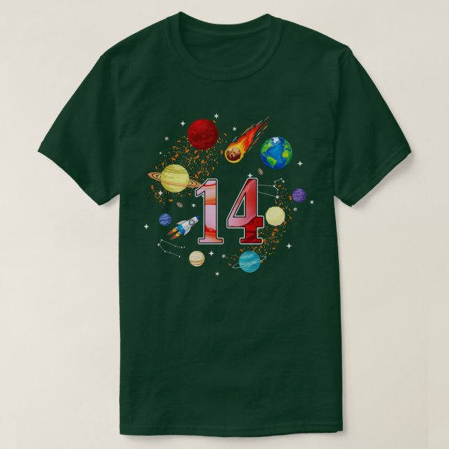 Camiseta Espaço com 14 anos de idade 14 Astr. Planetas de B (Frente do Design)