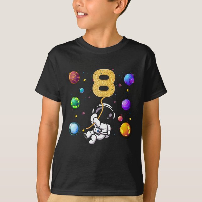 Camiseta Espaço com 8 anos Astronauta dos Planetas do Astro (Frente)