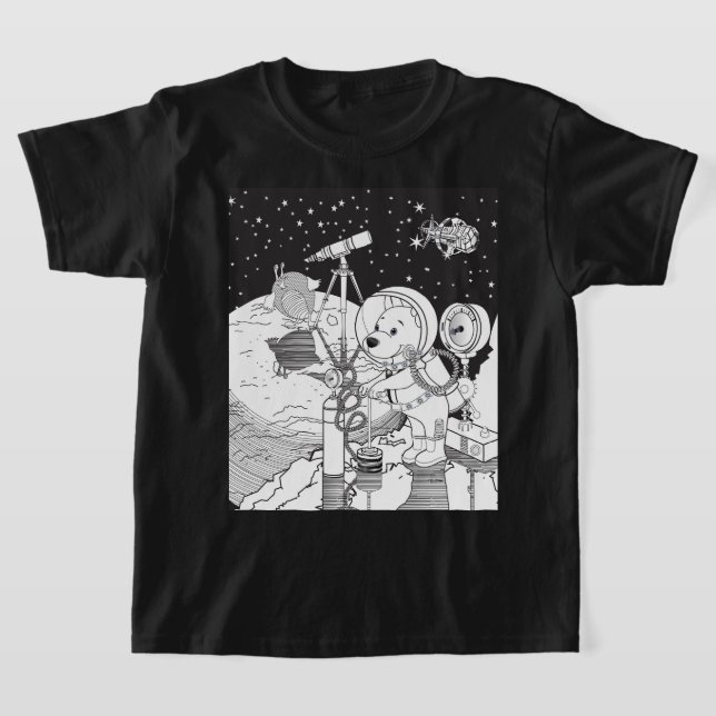 Camiseta Espaço corante com um filhote de astronauta (Postura )