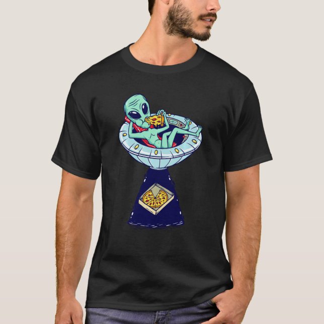 Camiseta Espaço De Ilustração Da Pizza De alienígena Ufo (Frente)