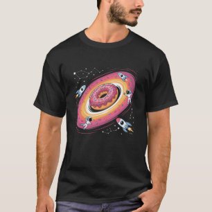 Camiseta Espaço de Rosquinha Cósmica Foguete Negro Funny Sc