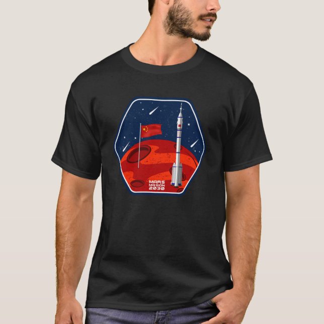 Camiseta Espaço Descoberto Pela Missão Marte da China 2030 (Frente)