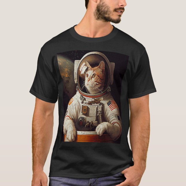 Camiseta Espaço do Astronauta de Gato (Frente)