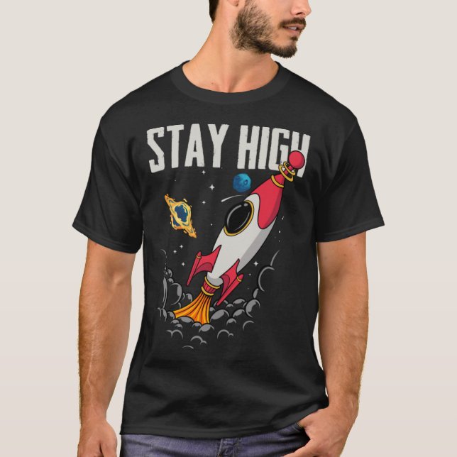 Camiseta Espaço do Astronauta Espacial do Foguete de Alto E (Frente)