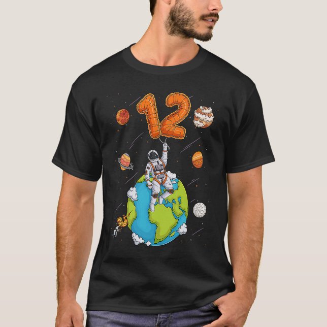 Camiseta Espaço do Planeta Astronauta, 12 Doze Anos, 12 Bi (Frente)
