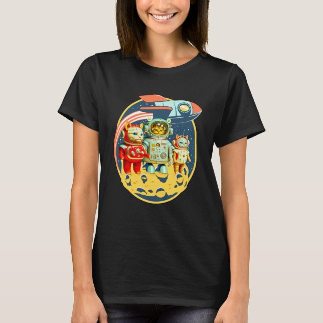 Camiseta Espaço em Vestido Retroativo Na moda de Gato, boni (Frente)