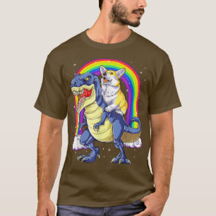 Camiseta Espaço Engraçado Galay Rainbow Corgi Andando Dinos