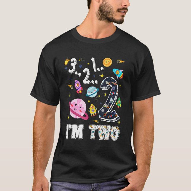 Camiseta Espaço Exterior Eu sou segundo aniversário Rocket  (Frente)