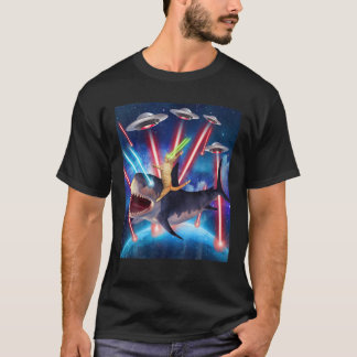 Camiseta Espaço Gato Tubarão Anel Olhos Laser OVNI Gatinho
