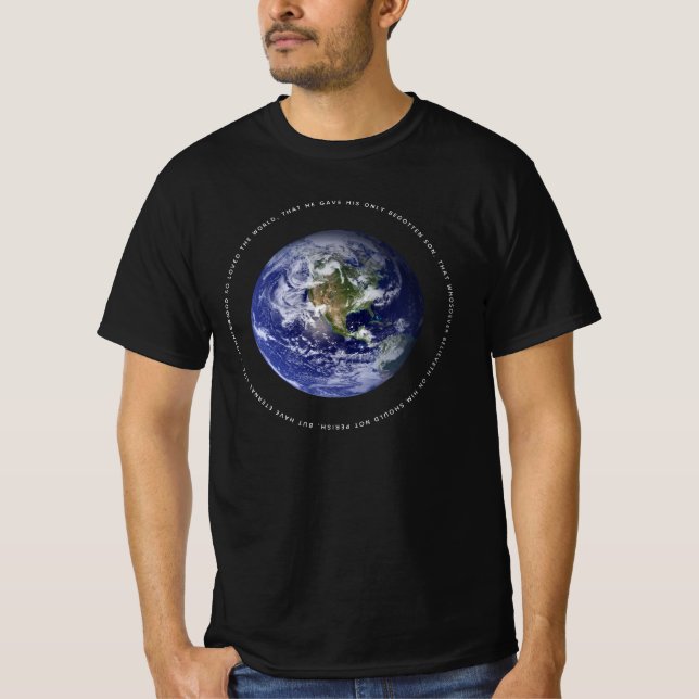 Camiseta Espaço Planeta Terra - Religião Cristã John 3:16 (Frente)