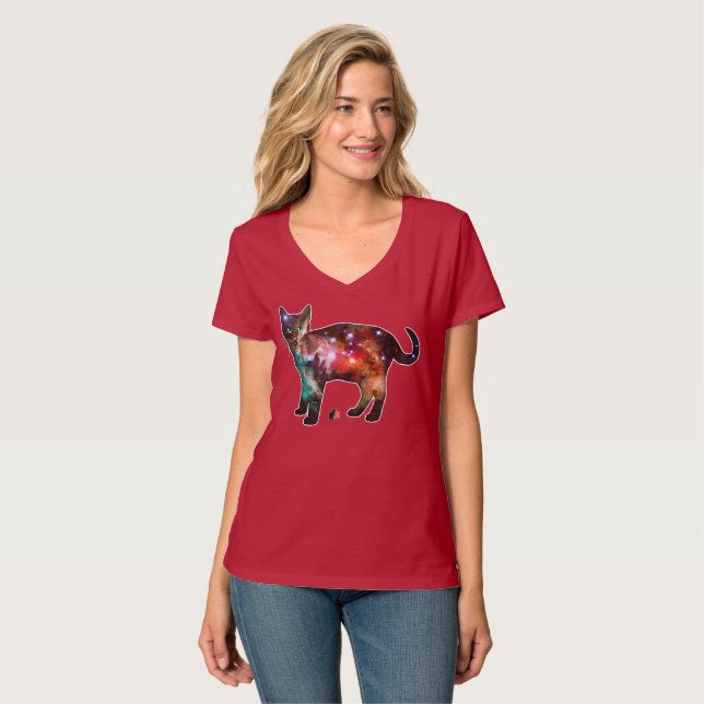 Camiseta Espaço Starburst no Gato (Frente Completa)