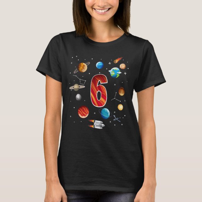 Camiseta Espaços Exteriores Planetas De Boys 6 de Aniversár (Frente)