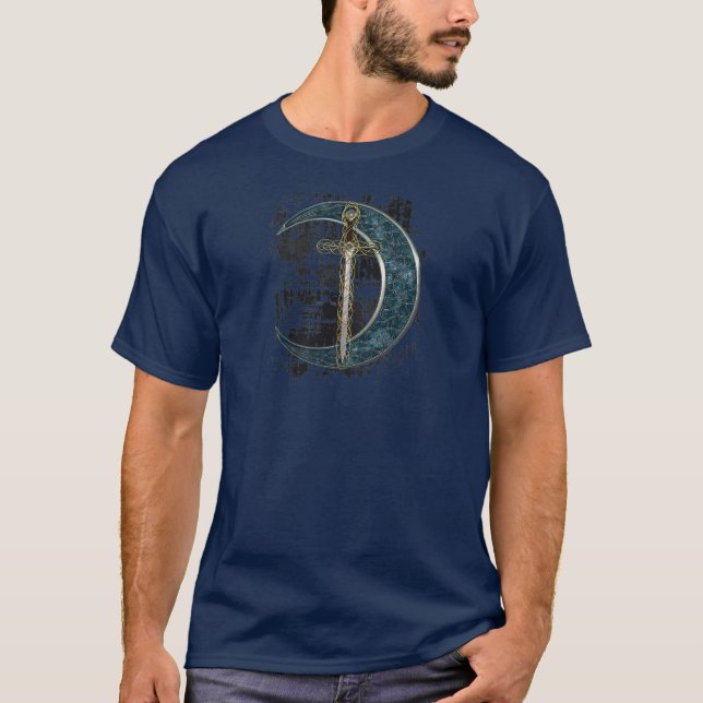 Camiseta Espada Celta e Lua com Grunge (Frente)
