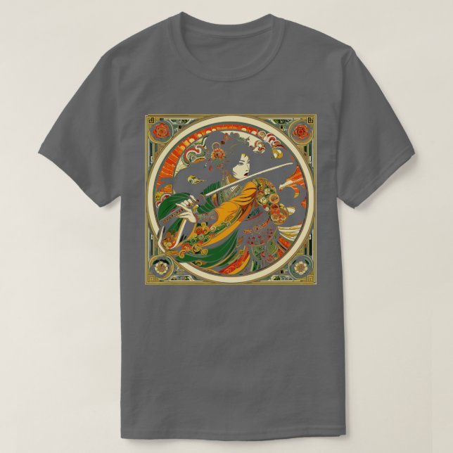 Camiseta Espada chinesa em estilo mucha Art Nouveau (Frente do Design)