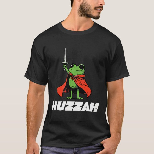 Camiseta Espada de Cavaleiro Sapo Huzzah Medieval Meme Dive (Frente)