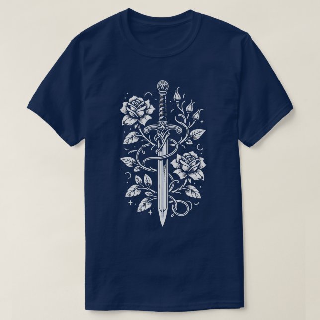 Camiseta Espada Medievalcore com Rosas (Frente do Design)