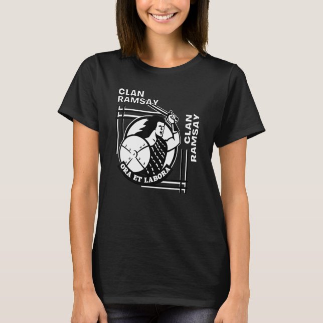 Camiseta Espadachim do Lema Gaélico do Clã Ramsay (Frente)