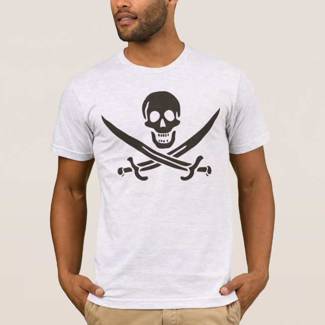 Camiseta Espadas do Crânio Obsidiana Bandeira pirata de Cal (Frente)