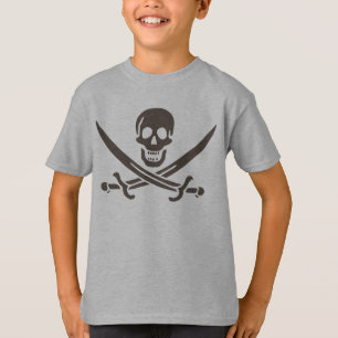 Camiseta Espadas do Crânio Obsidiana Bandeira pirata de Cal