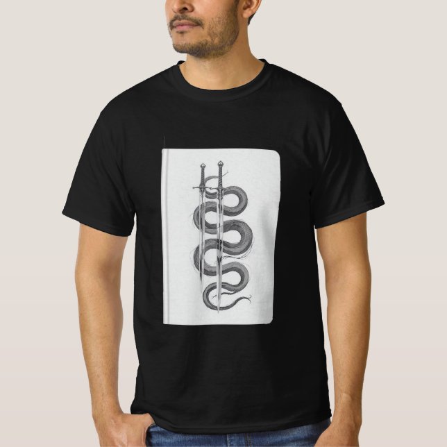 Camiseta Espadas Duplas e Arte Mística da Serpente (Frente)