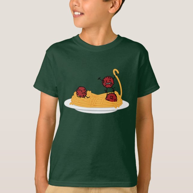 Camiseta Espaguetes e Meatballs felizes (Frente)