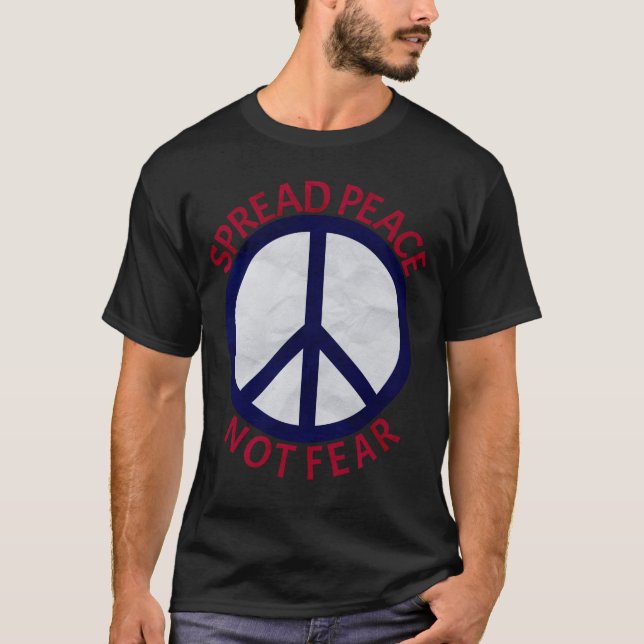 Camiseta Espalhar a paz sem medo símbolo azul vermelho (Frente)