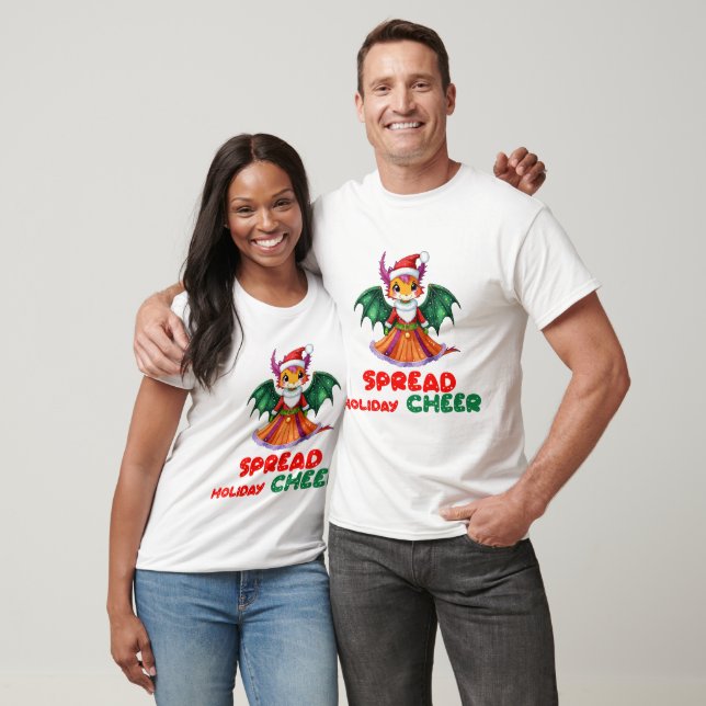Camiseta Espalhar Feriado Cheio de Dragão Dourado (Unissex)