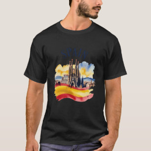 Camiseta Espanha Aquarela Vintage Bandeira Paisagem Cultura