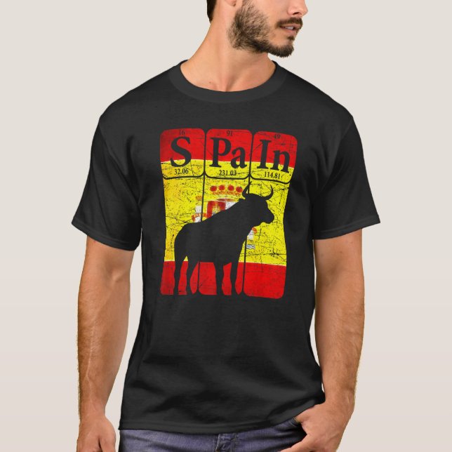 Camiseta Espanha Elementos de Mesa periódica Bull Toro Sp e (Frente)