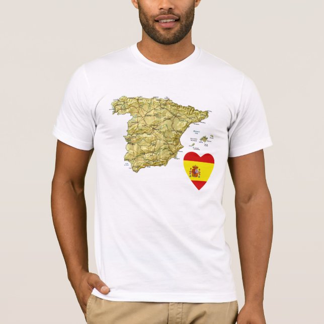 Camiseta Espanha Sinalizador Coração e Mapear T-Shirt (Frente)