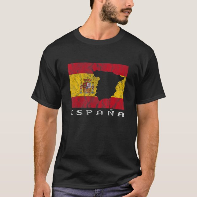 Camiseta Espanha Sinalizador de Espanha Contorno Espanha Vi (Frente)