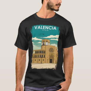 Camiseta Espanha Valencia  Vintage Poster de viagens Retroa