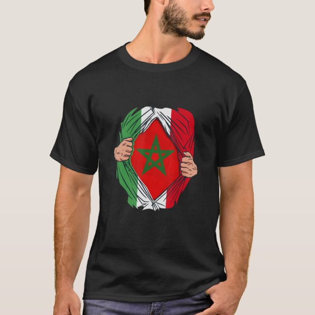 Camiseta Espanhol com raízes marroquinas Maroc Flag com Esp (Frente)