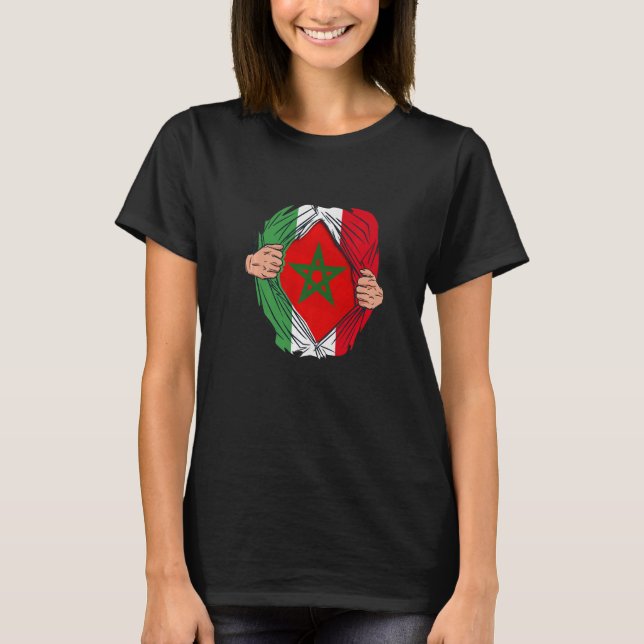 Camiseta Espanhol com raízes marroquinas Maroc Flag com Esp (Frente)