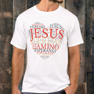 Camiseta Espanhol Cristão de Jesus e Coração de Fé