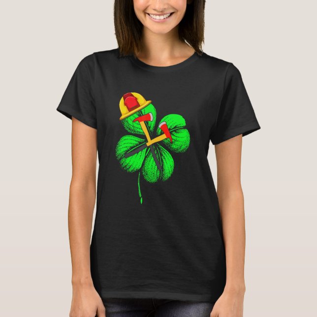 Camiseta Espantoso Saint Patrick S Day Firefighter Shamrock (Frente)