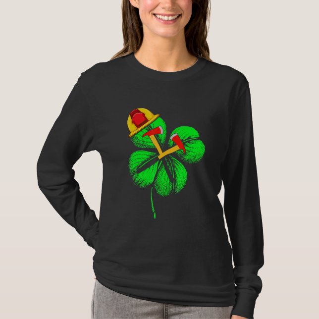 Camiseta Espantoso Saint Patrick S Day Firefighter Shamrock (Frente)