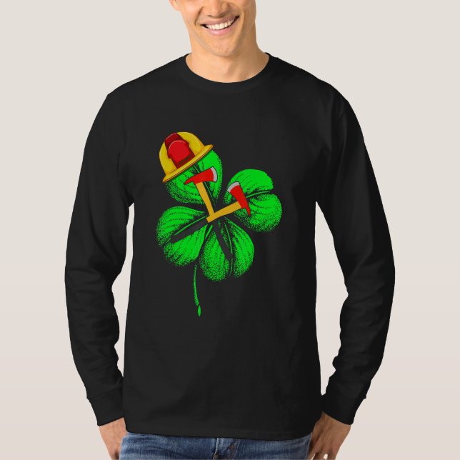 Camiseta Espantoso Saint Patrick S Day Firefighter Shamrock (Frente)