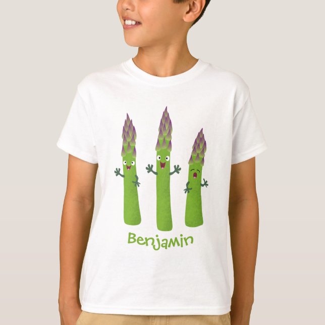 Camiseta Espargos lindos cantando cartoon de trio vegetal (Frente)