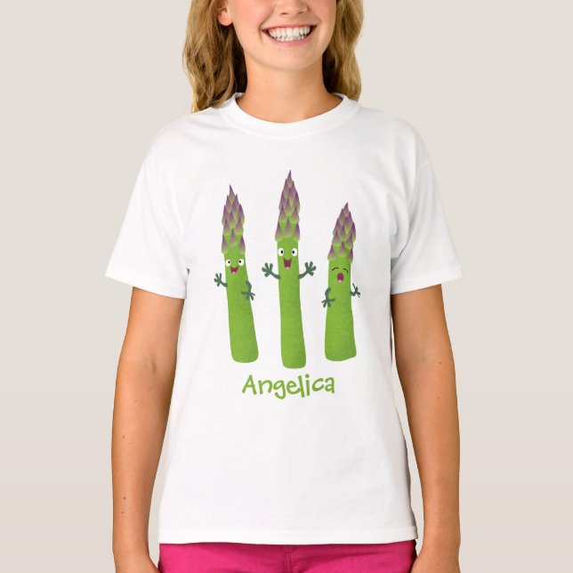 Camiseta Espargos lindos cantando cartoon de trio vegetal (Frente)