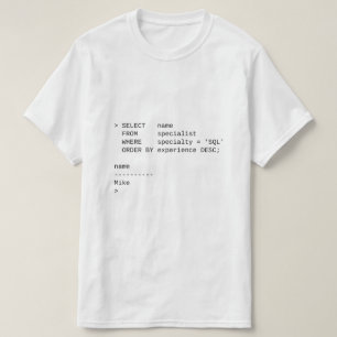 Camiseta Especialista em banco de dados SQL: Mike