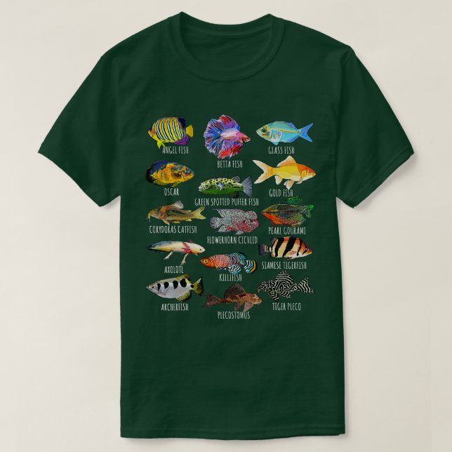 Camiseta Espécies De Peixes De Pesca Biologia Do Aquário (Frente do Design)