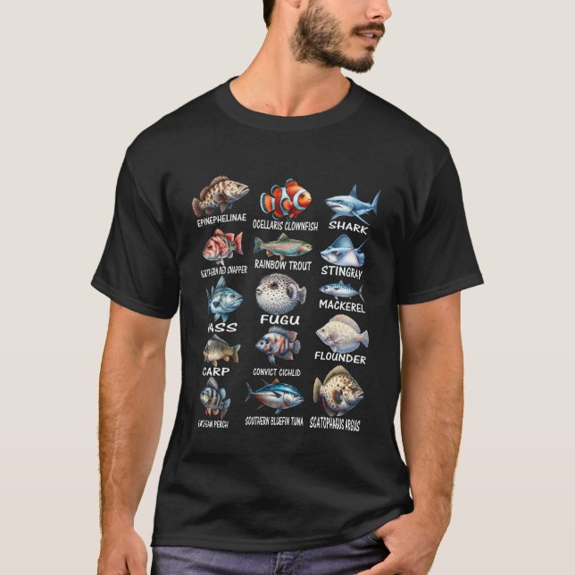 Camiseta Espécies De Peixes Tipos De Peixes Águas frescas P (Frente)