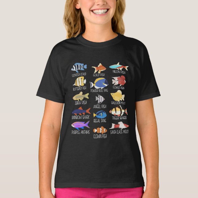 Camiseta Espécies De Peixes Tipos De Peixes Águas frescas P (Frente)