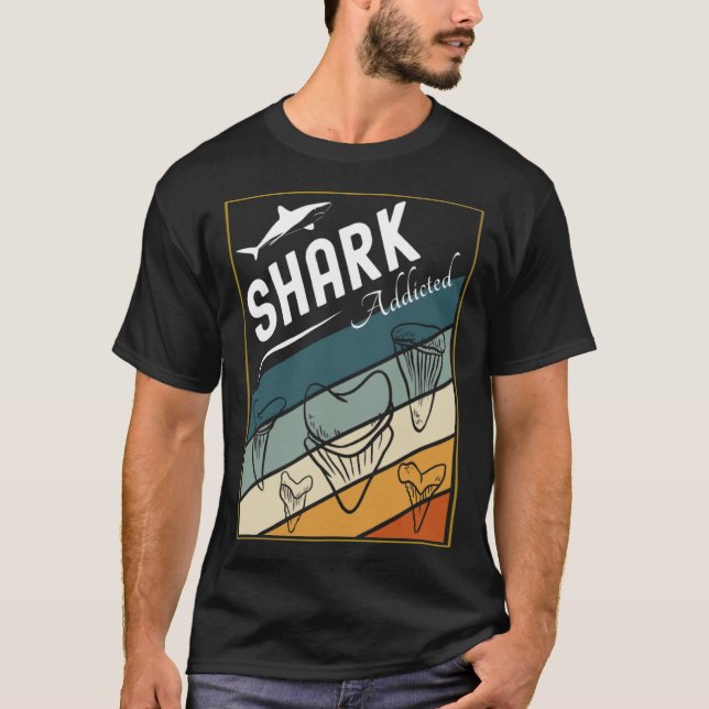 Camiseta Espécies de Tubarões do Mar Retro Dentes de tubarã (Frente)