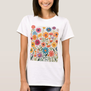Camiseta espectro de flores coloridas em formas