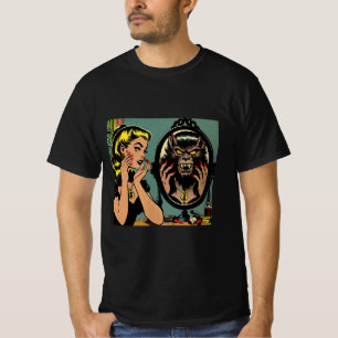 Camiseta Espelho de Terror Vintage Reflexo de Lobisomem Ret